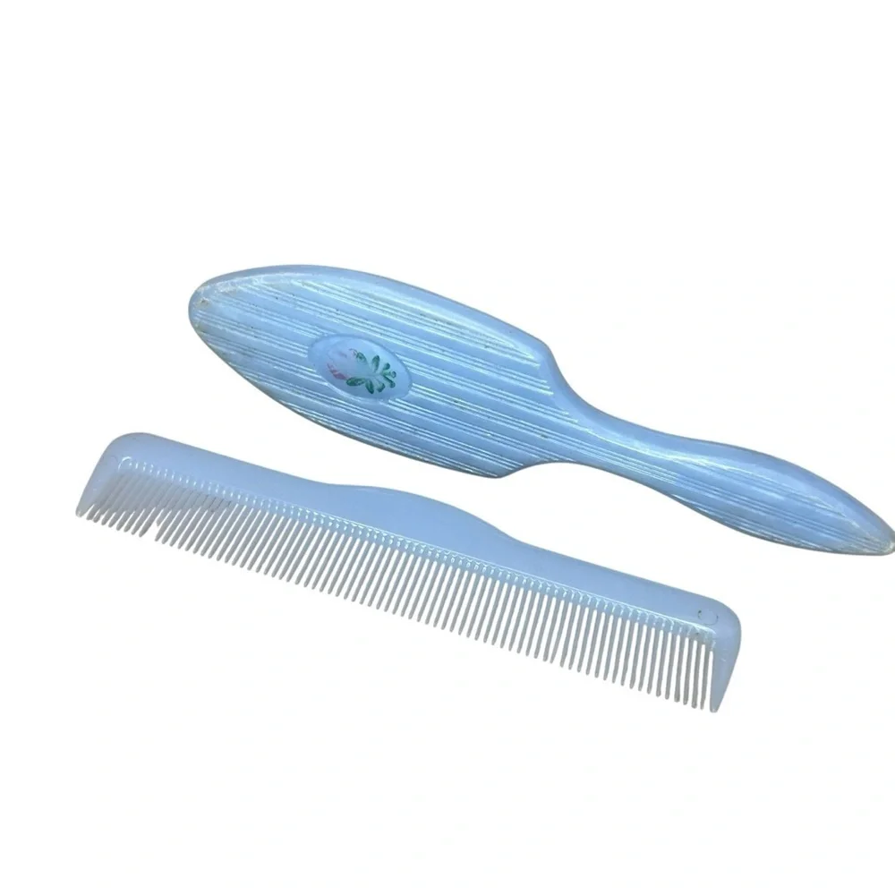 Vintage Blue Baby Hair Brush and Comb Set
